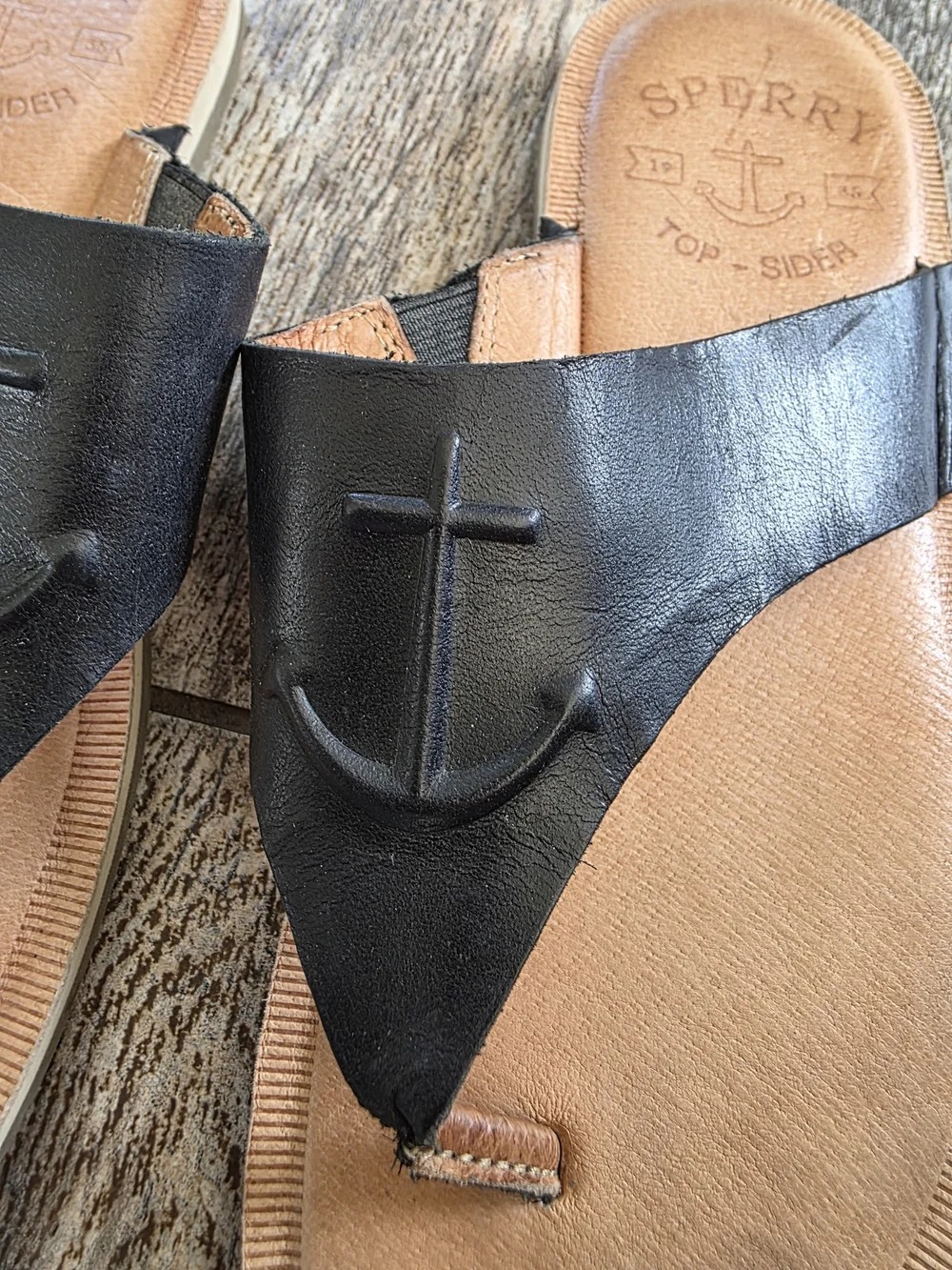 Sperry Top Sider Seaport Black Leather Thong Sandals Sz 6